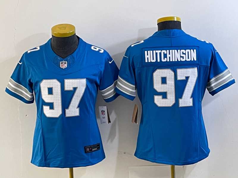 Womens Detroit Lions #97 Aidan Hutchinson Limited Blue 2024 FUSE Vapor Jersey